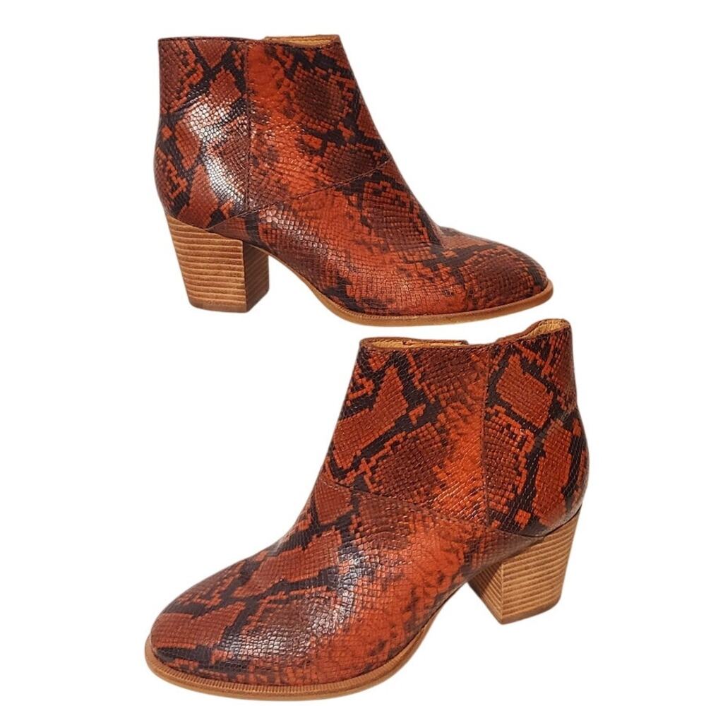 Madewell The Rosie Ankle Boots Snakeskin Pointed Toe Brown Leather Womens 6